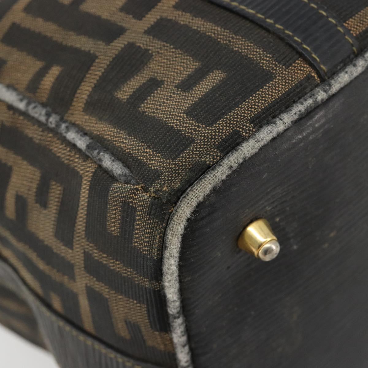 FENDI Zucca Canvas Hand Bag Black Brown Auth 181262