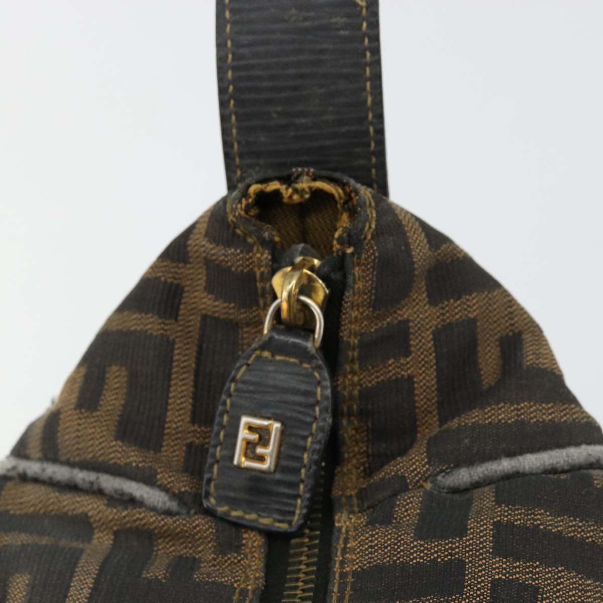 FENDI Zucca Canvas Hand Bag Black Brown Auth 181262