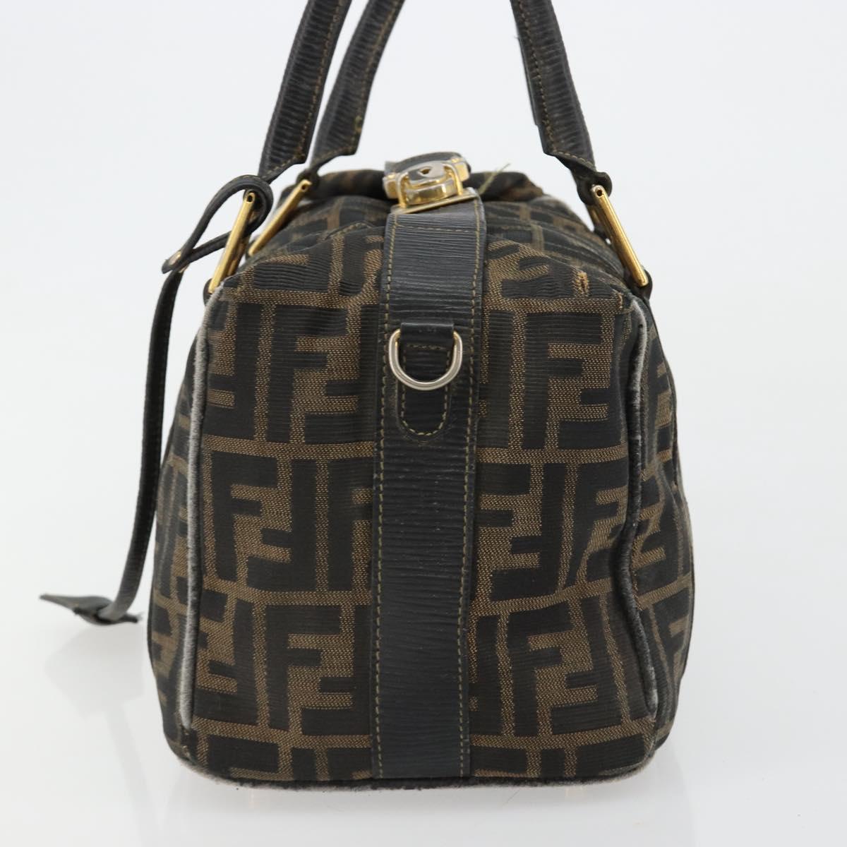 FENDI Zucca Canvas Hand Bag Black Brown Auth 181262