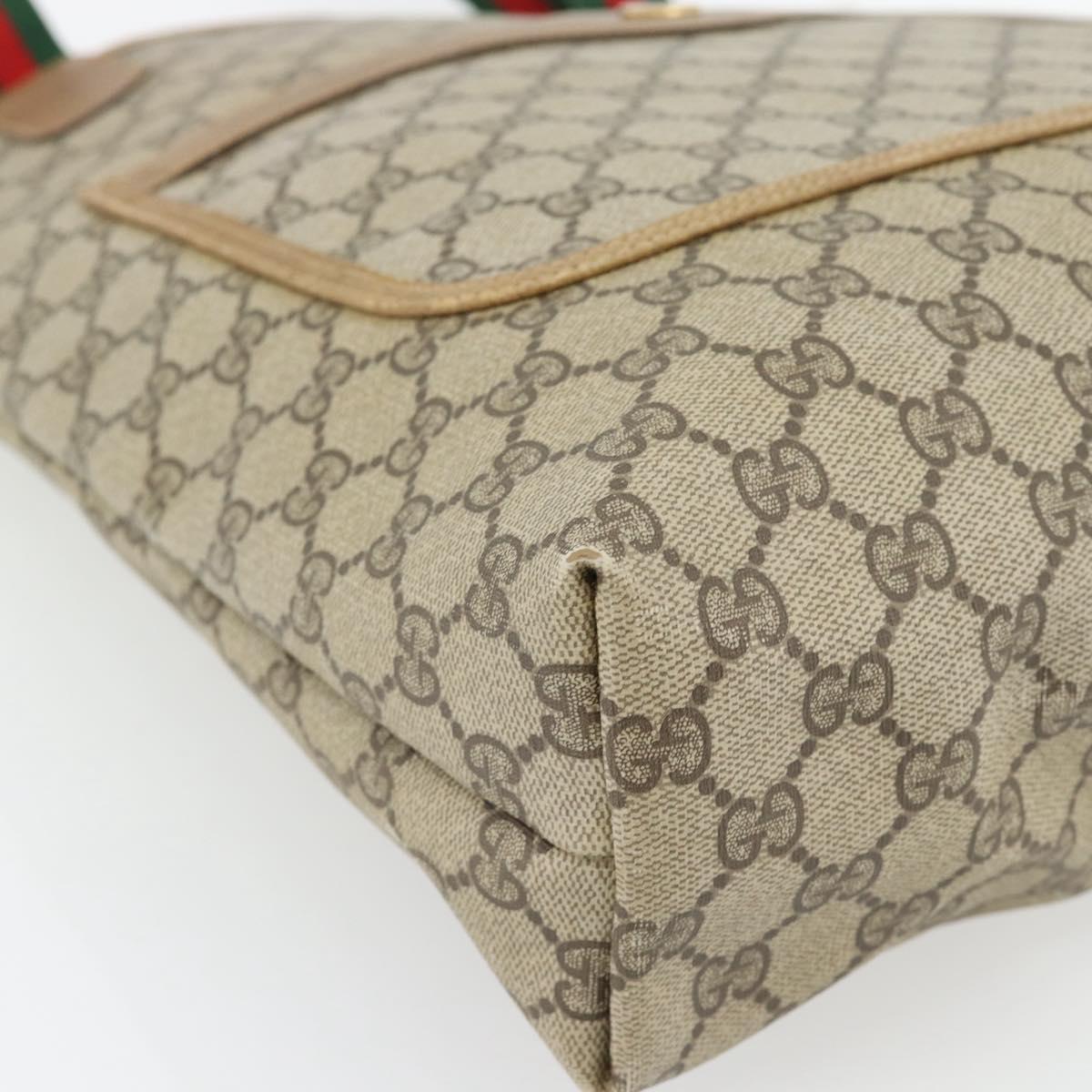 GUCCI GG Supreme Web Sherry Line Tote Bag PVC Beige Red 39 02 003 Auth 181273A