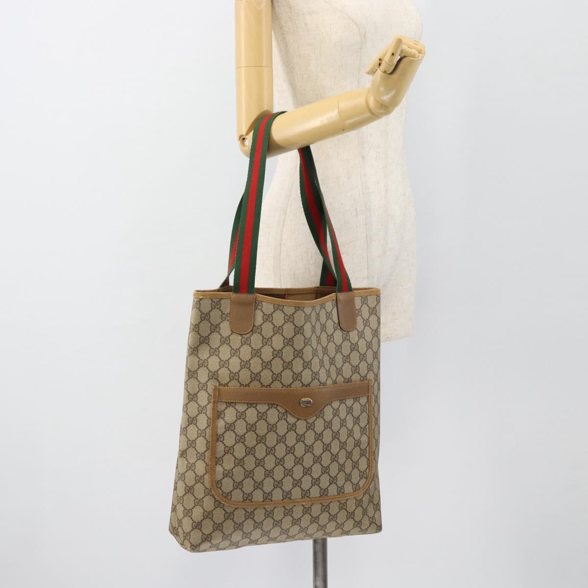 GUCCI GG Supreme Web Sherry Line Tote Bag PVC Beige Red 39 02 003 Auth 181273A
