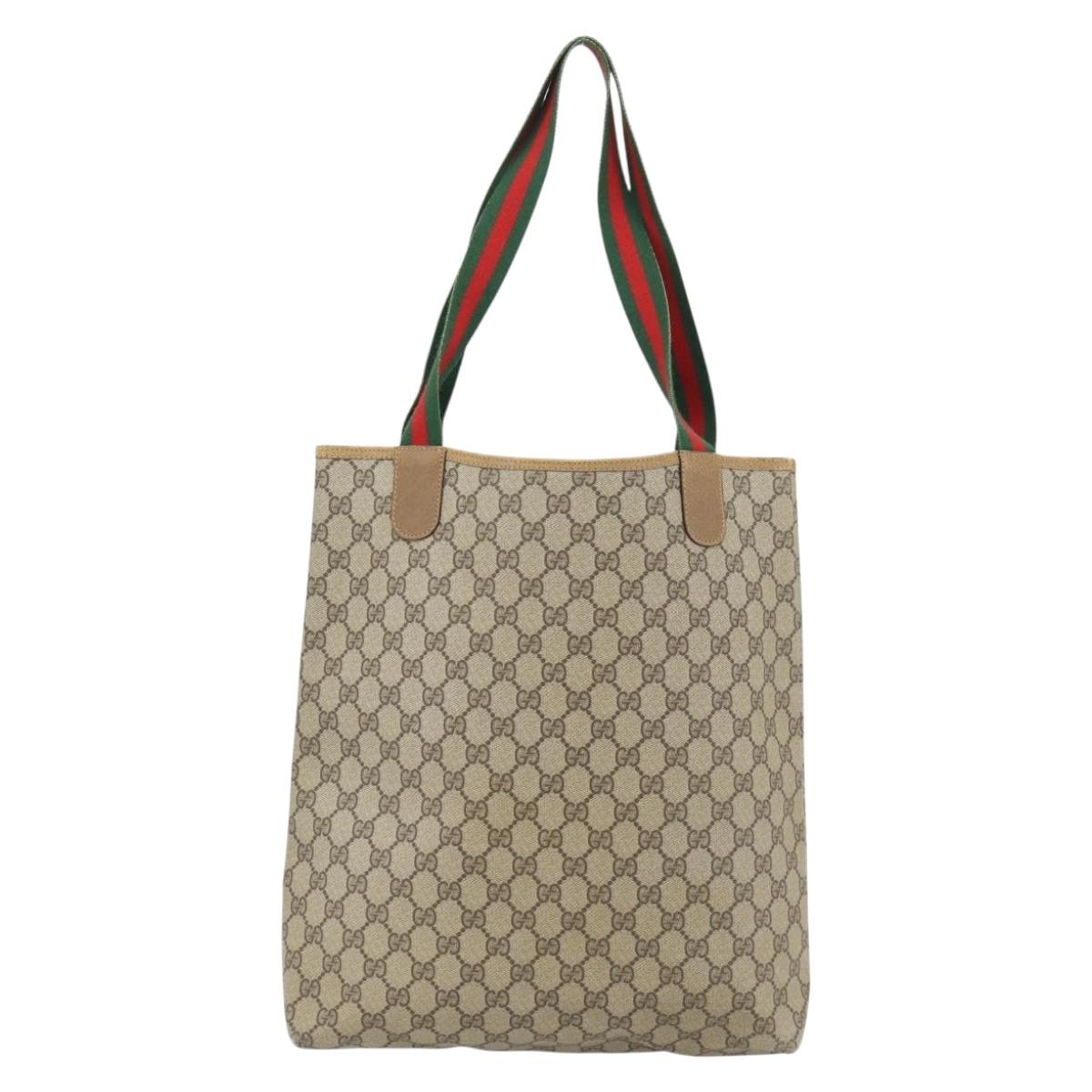 GUCCI GG Supreme Web Sherry Line Tote Bag PVC Beige Red 39 02 003 Auth 181273A