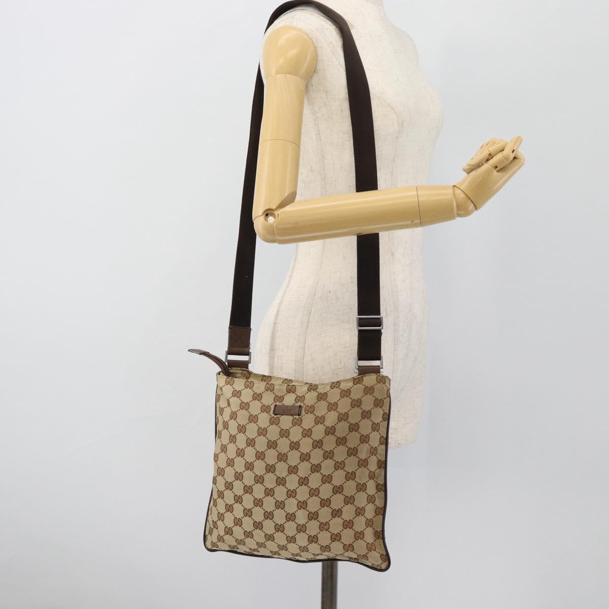 GUCCI GG Canvas Shoulder Bag Beige Silver 132907 Auth 181277