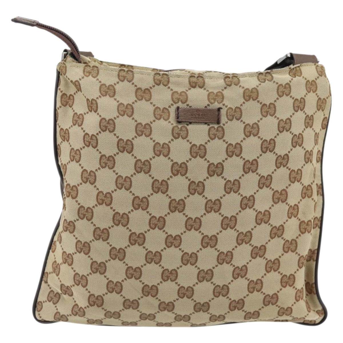 GUCCI GG Canvas Shoulder Bag Beige Silver 132907 Auth 181277