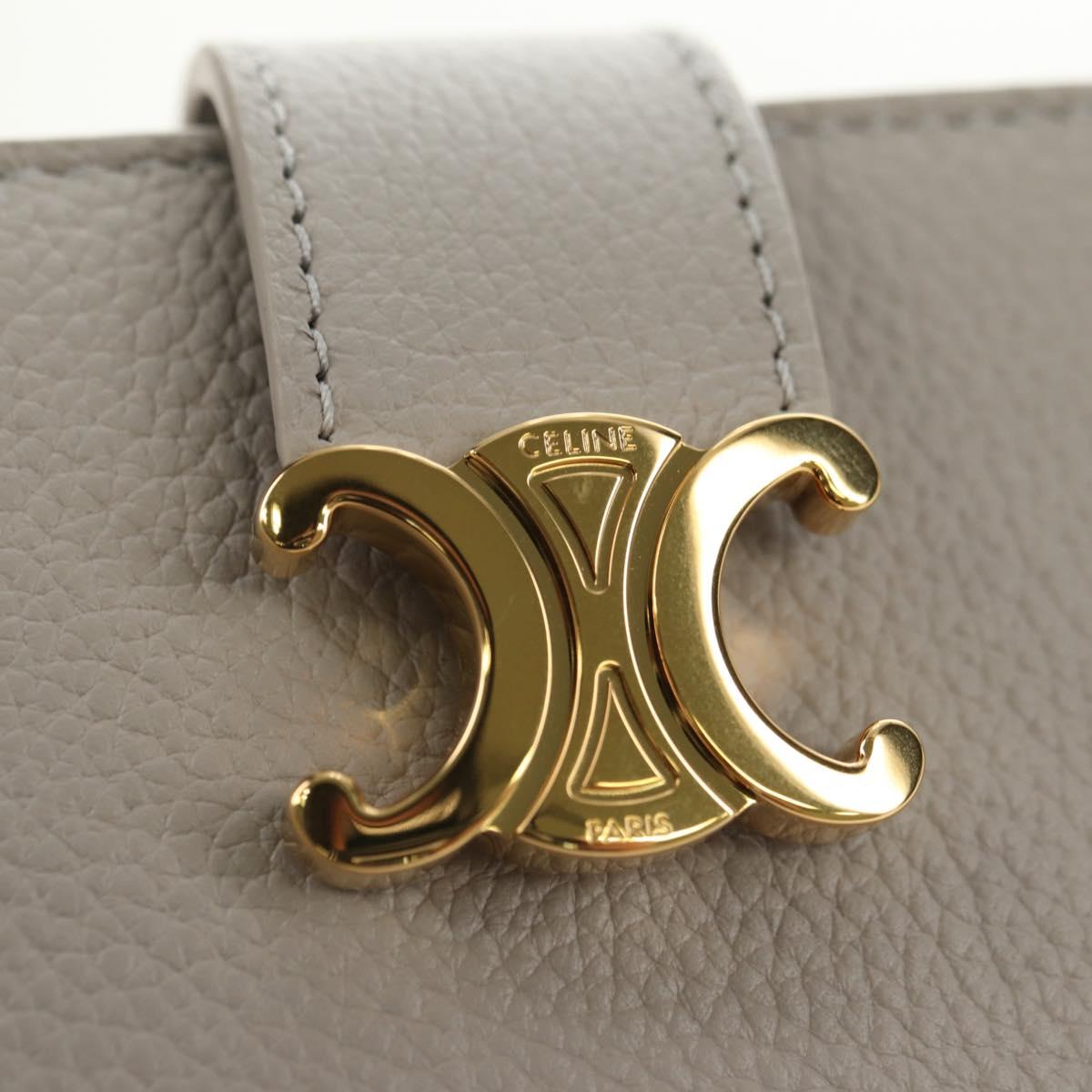 CELINE Triomphe Wallet Leather Beige Gold Auth 181278M