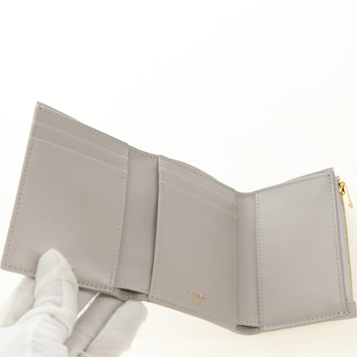 CELINE Triomphe Wallet Leather Beige Gold Auth 181278M