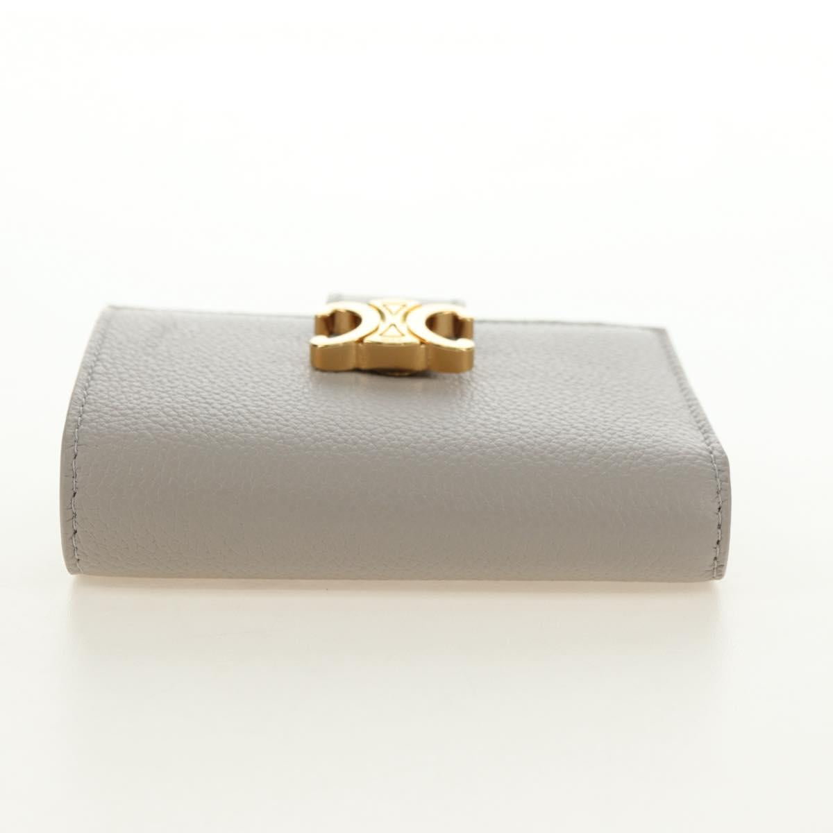 CELINE Triomphe Wallet Leather Beige Gold Auth 181278M