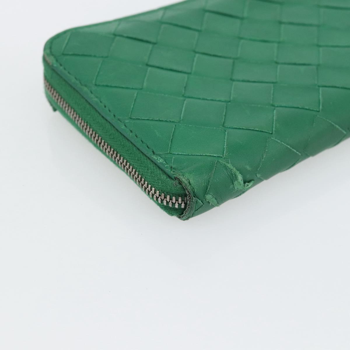 BOTTEGA VENETA INTRECCIATO Long Wallet Leather Green Silver Auth 181279