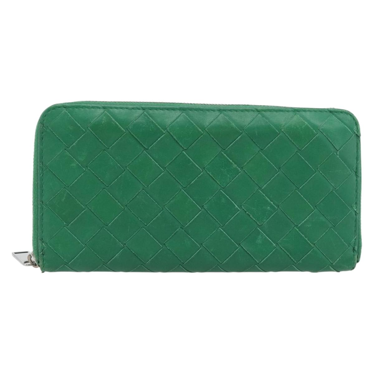 BOTTEGA VENETA INTRECCIATO Long Wallet Leather Green Silver Auth 181279