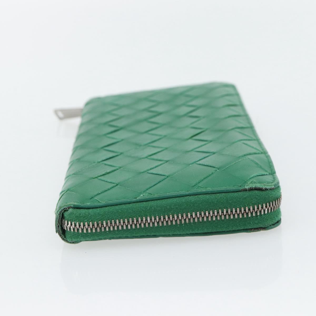 BOTTEGA VENETA INTRECCIATO Long Wallet Leather Green Silver Auth 181279