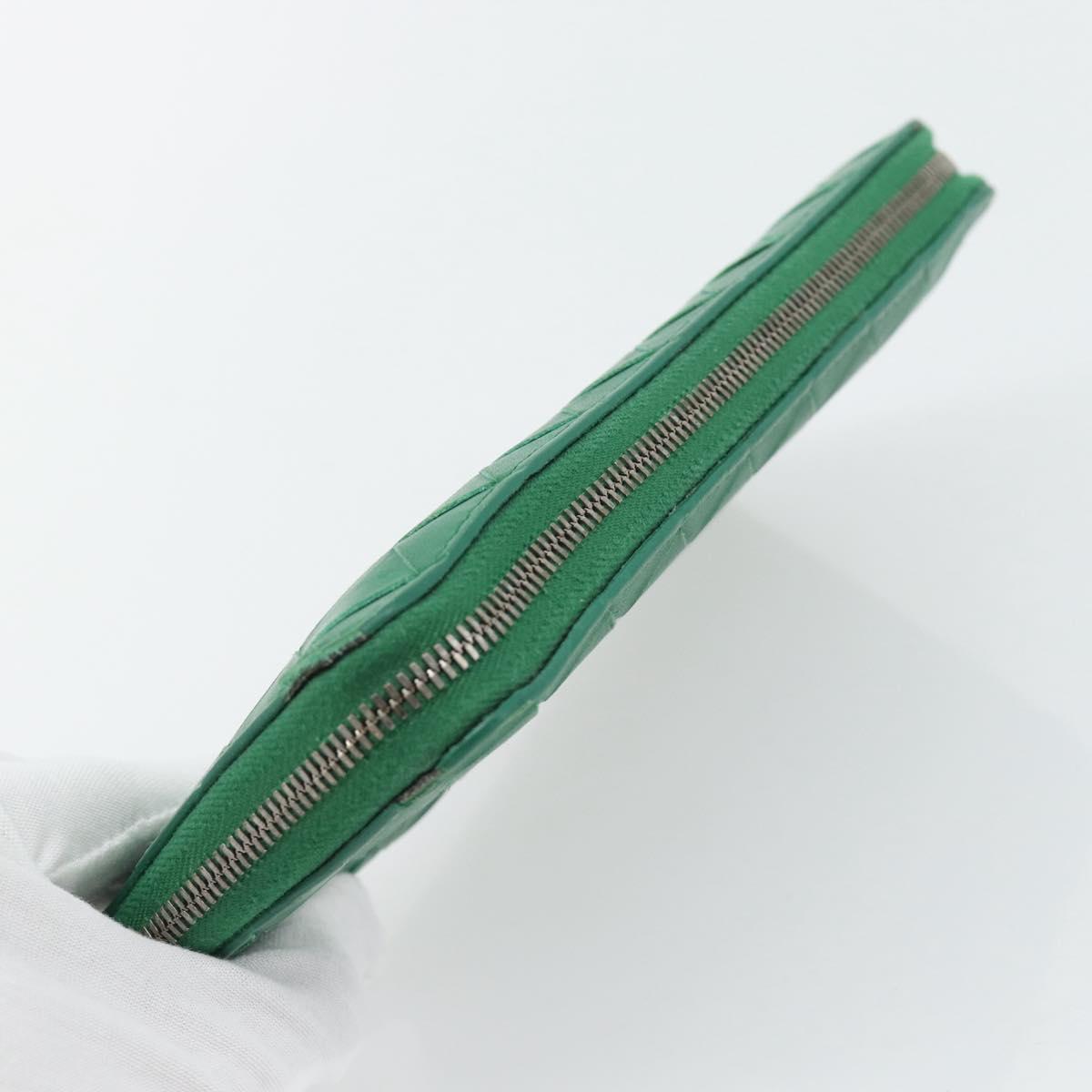 BOTTEGA VENETA INTRECCIATO Long Wallet Leather Green Silver Auth 181279