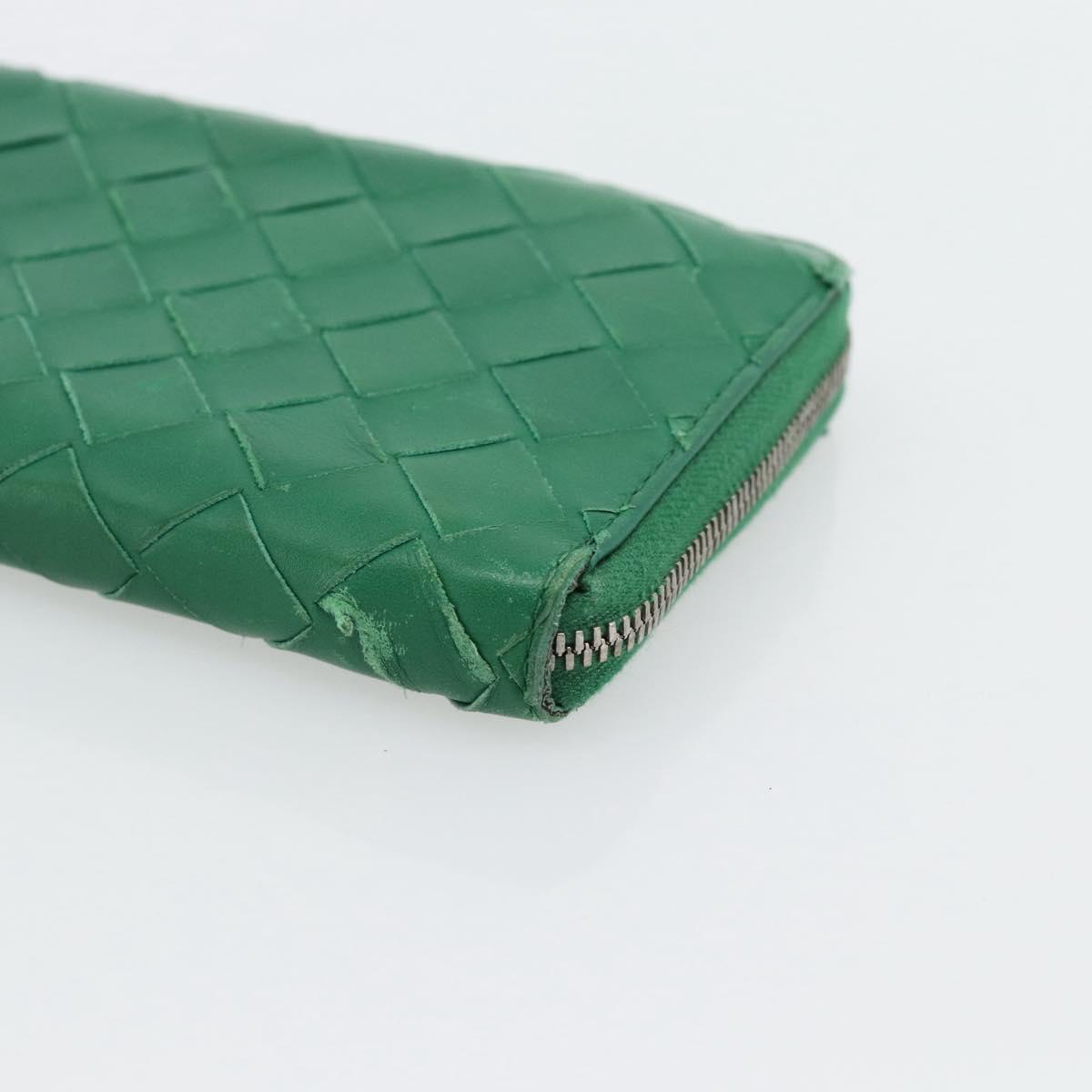 BOTTEGA VENETA INTRECCIATO Long Wallet Leather Green Silver Auth 181279