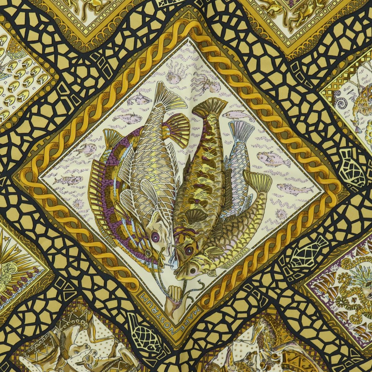 HERMES Carre 90 Scarf Silk ”MARE NOSTRUM” Black Auth 181284V