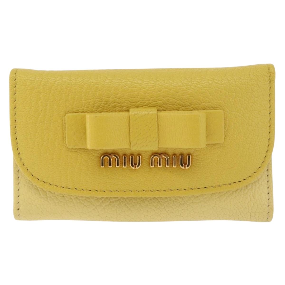 Miu Miu Key Case Leather Yellow Gold Auth 181289A