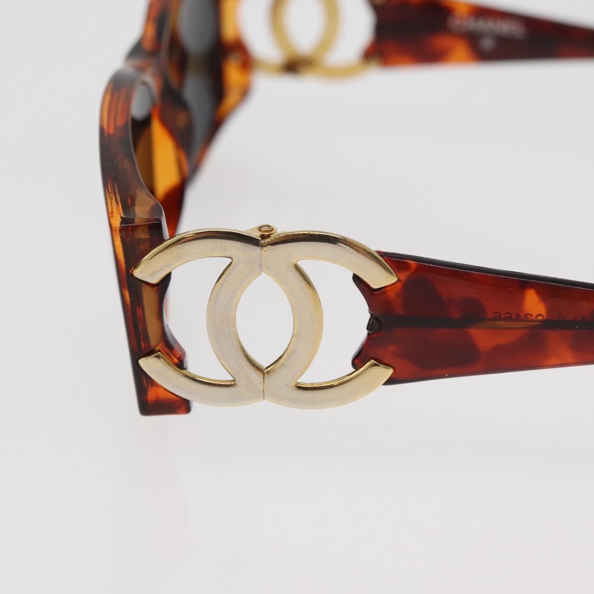 CHANEL COCO Mark Sunglasses Plastic Brown Gold CC Auth 181291M