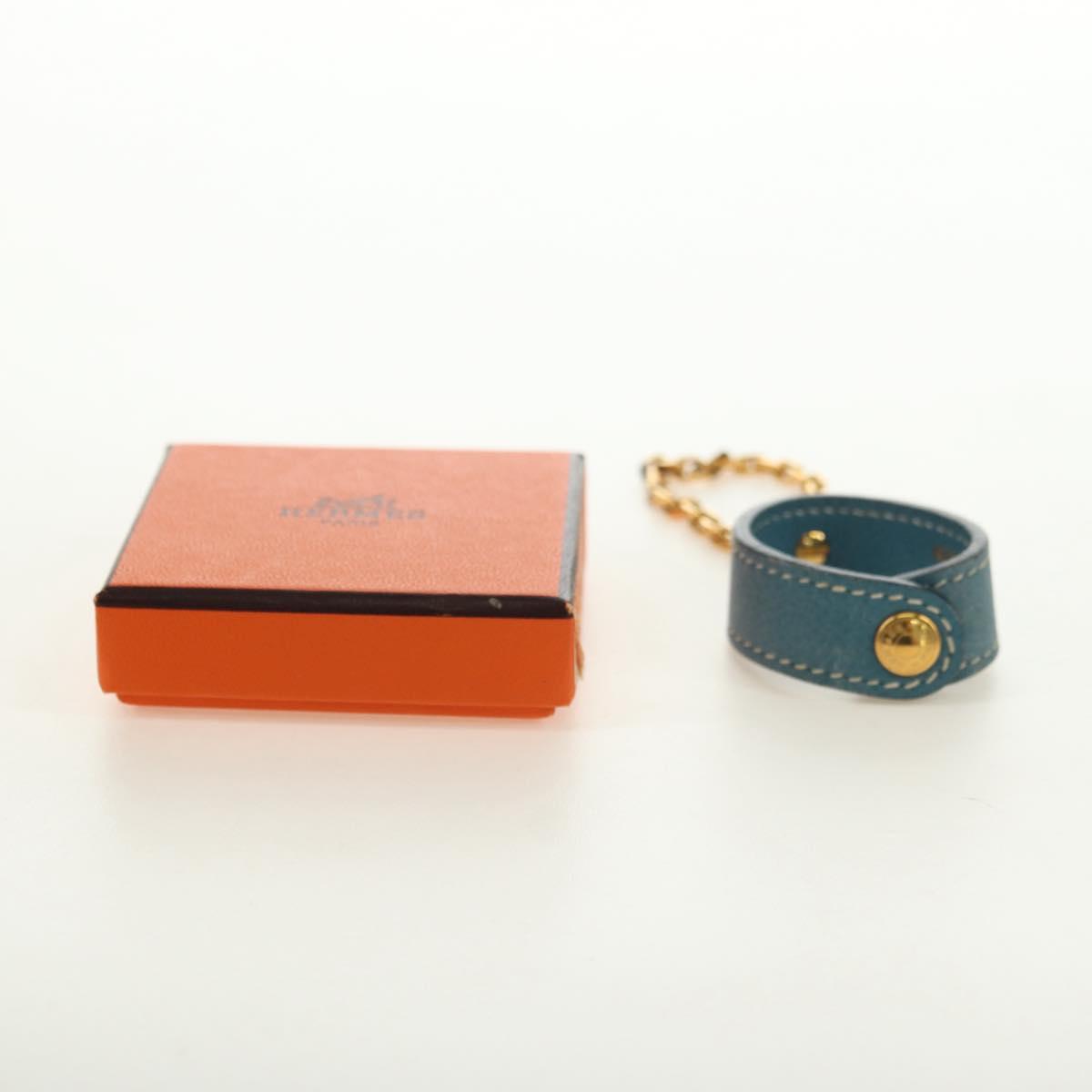HERMES Glove Holder Charm Leather Light Blue Gold Auth 181292V