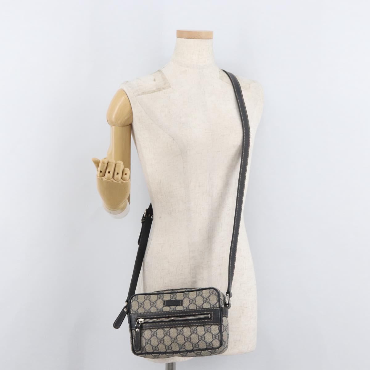 GUCCI GG Supreme Shoulder Bag PVC Navy Silver 201447 Auth 181305