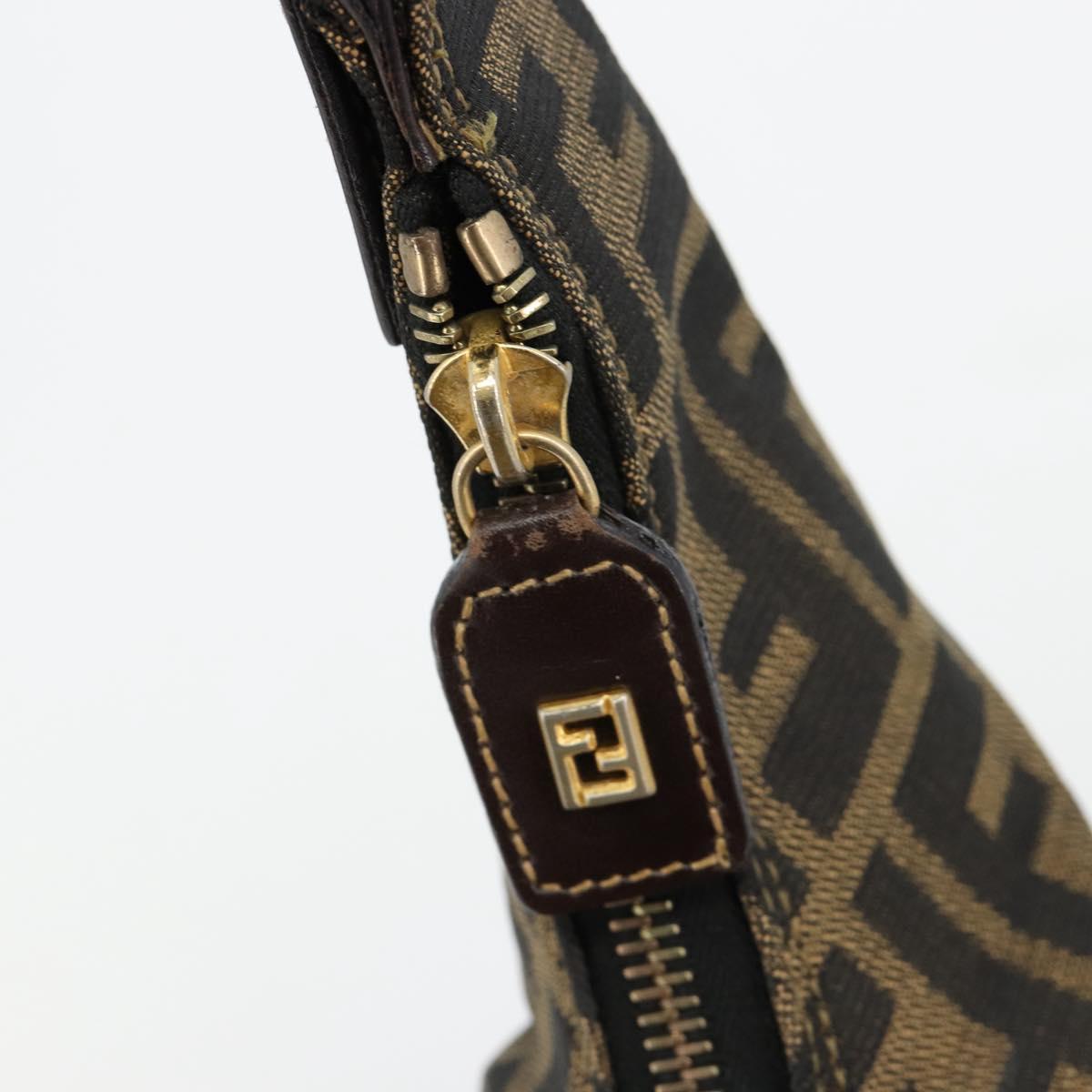 FENDI Zucca Canvas Shoulder Bag Black Brown Auth 181306A