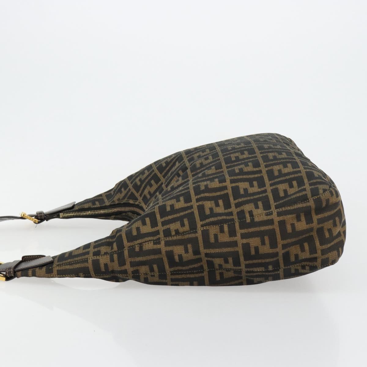 FENDI Zucca Canvas Shoulder Bag Black Brown Auth 181306A