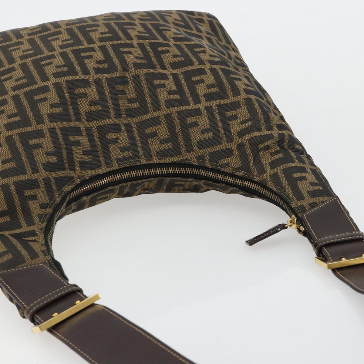 FENDI Zucca Canvas Shoulder Bag Black Brown Auth 181306A