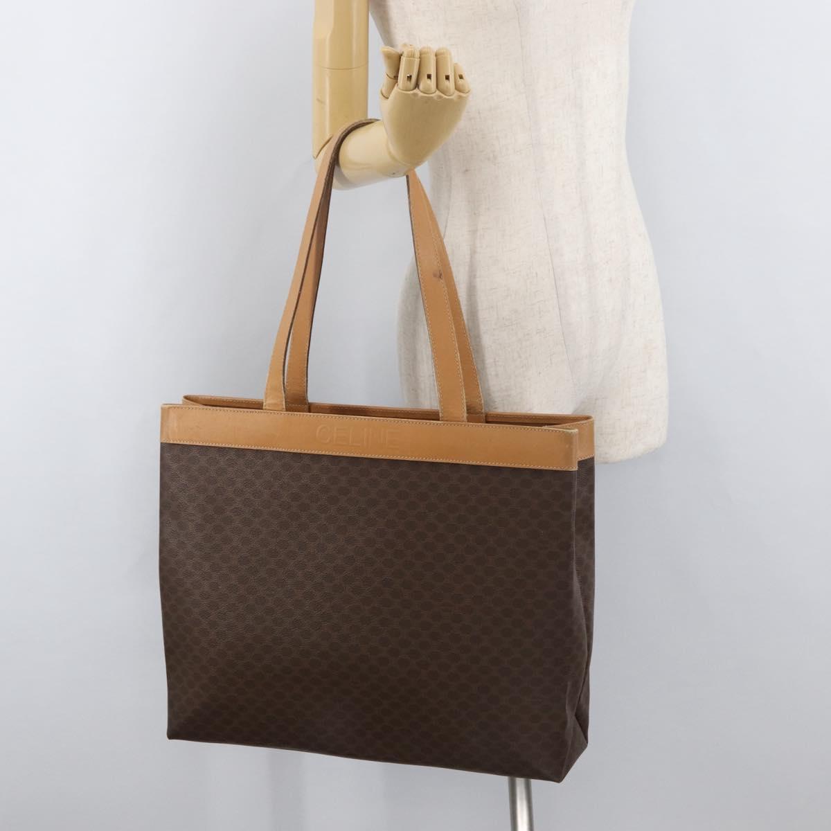 CELINE Macadam Canvas Tote Bag PVC Leather Brown Gold Auth 181314