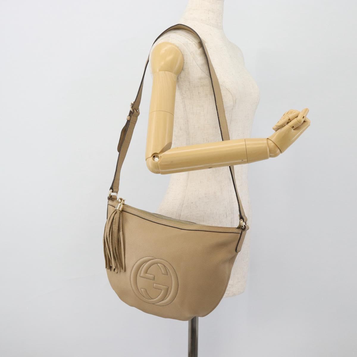 GUCCI Soho Shoulder Bag Leather Beige Gold 308361 Auth 181315A