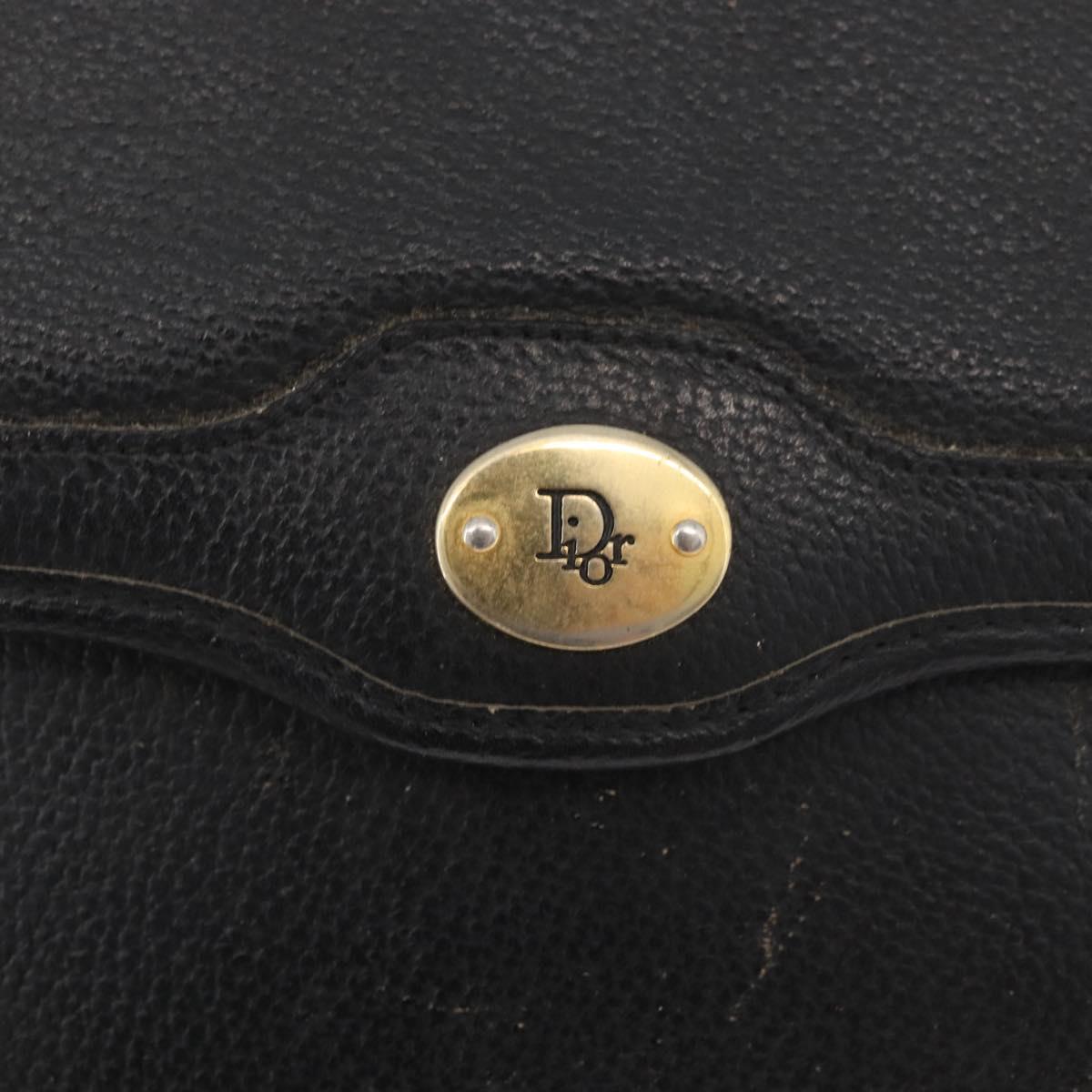 Christian Dior Chain Shoulder Bag Leather Black Gold Auth 181317