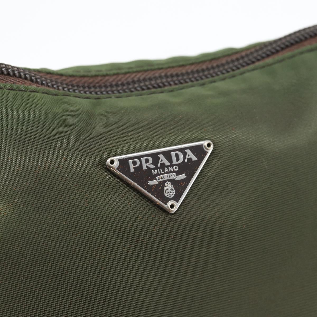 PRADA Accessory Pouch Nylon Green Gold Auth 181325A