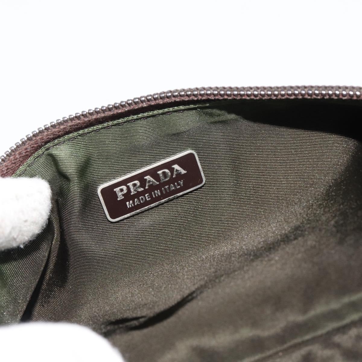 PRADA Accessory Pouch Nylon Green Gold Auth 181325A