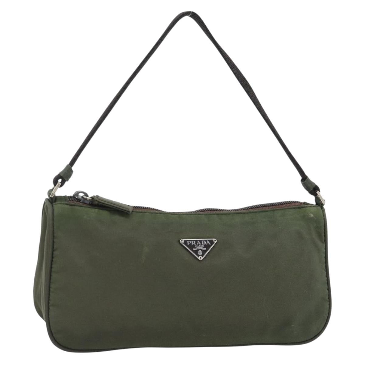 PRADA Accessory Pouch Nylon Green Gold Auth 181325A
