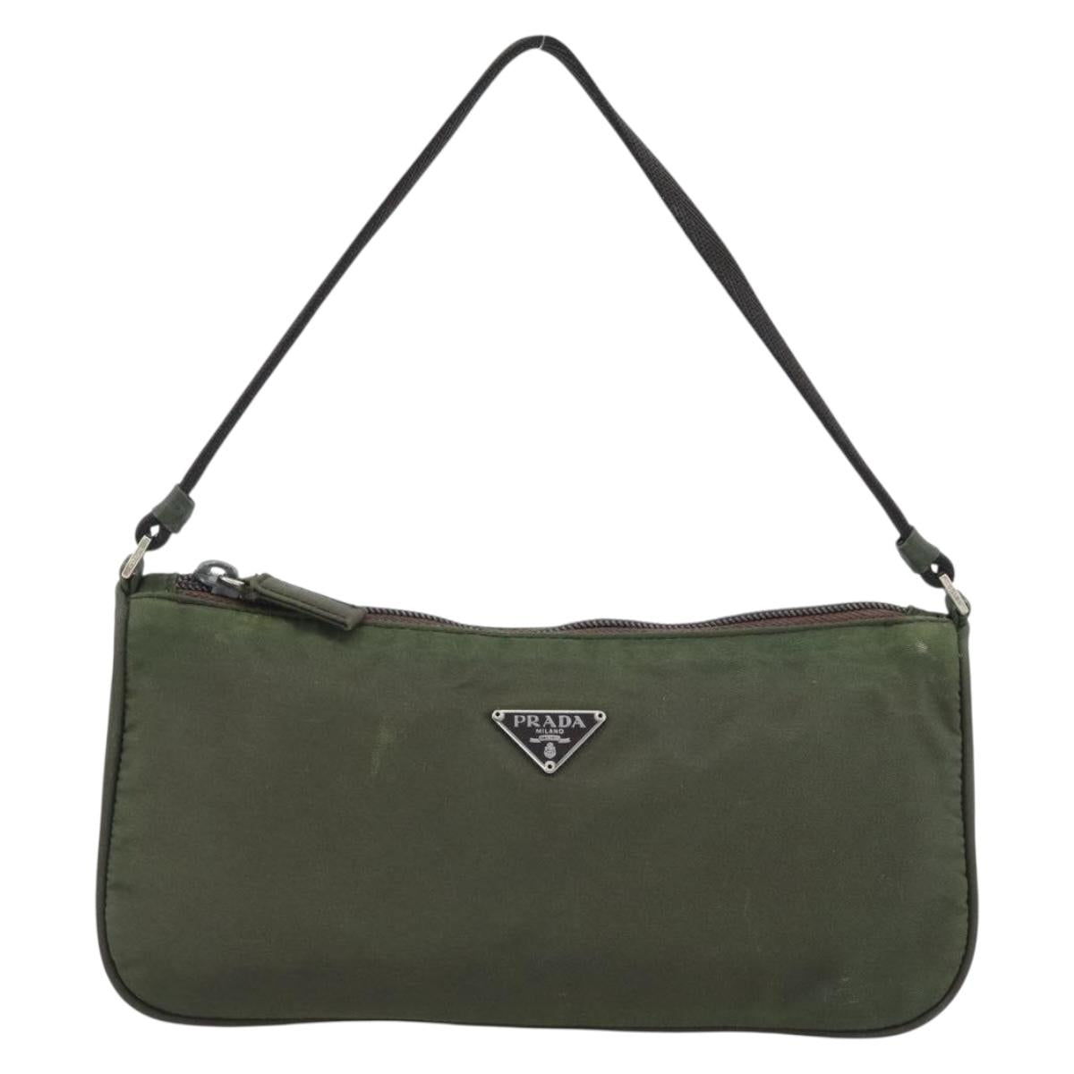 PRADA Accessory Pouch Nylon Green Gold Auth 181325A