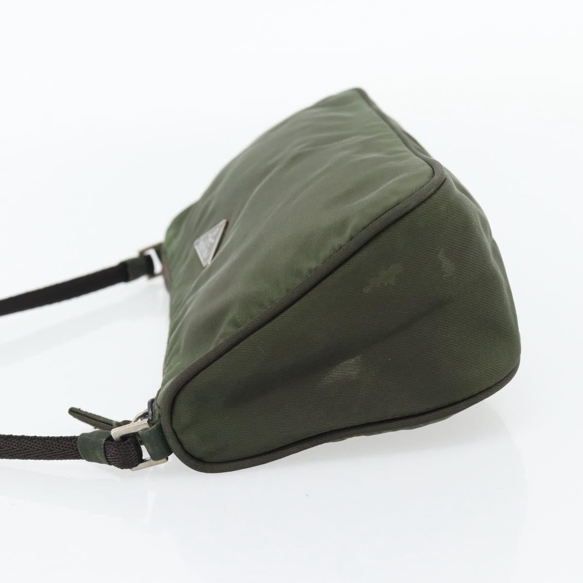PRADA Accessory Pouch Nylon Green Gold Auth 181325A