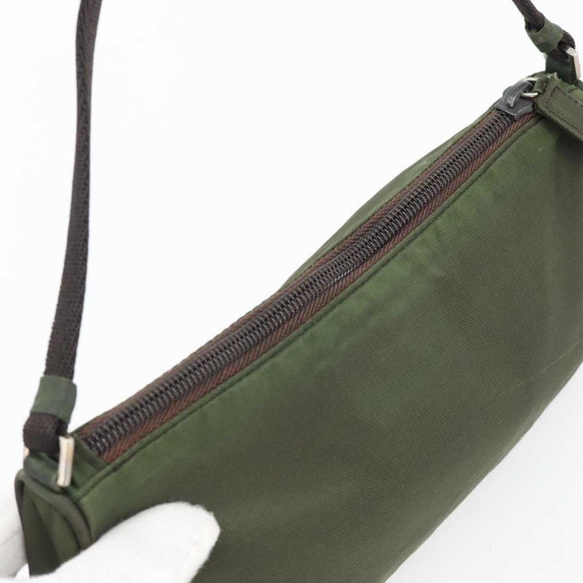 PRADA Accessory Pouch Nylon Green Gold Auth 181325A