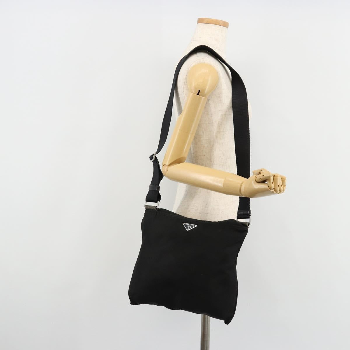 PRADA Shoulder Bag Nylon Black Silver Auth 181330
