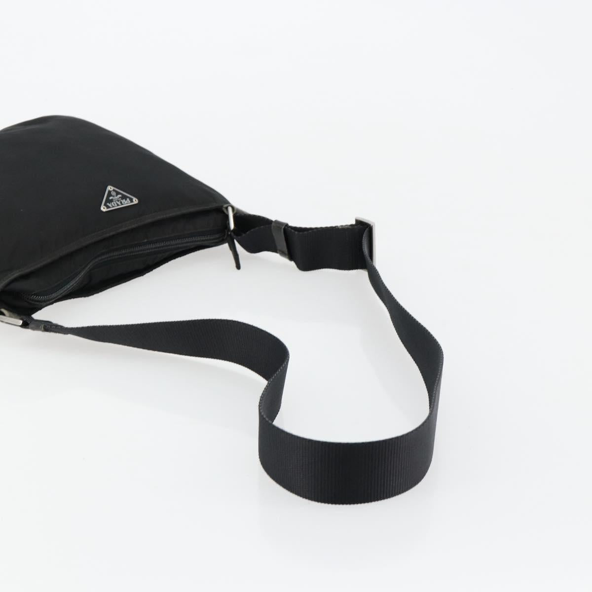 PRADA Shoulder Bag Nylon Black Silver Auth 181330