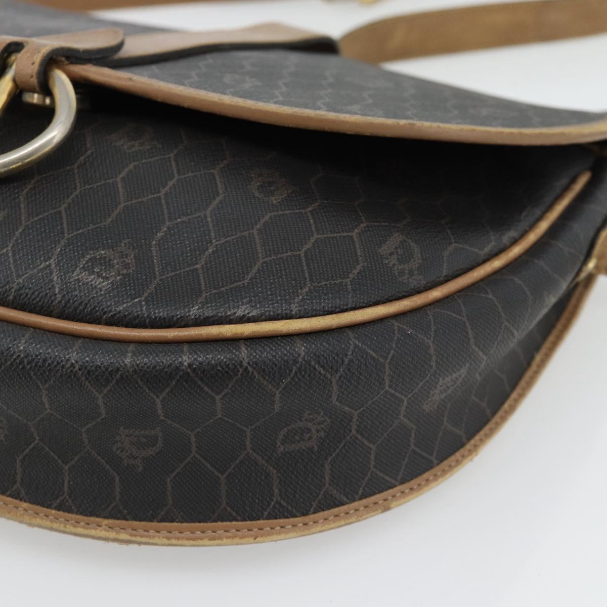 Christian Dior Honeycomb Canvas Shoulder Bag PVC Black Gold Auth 181344