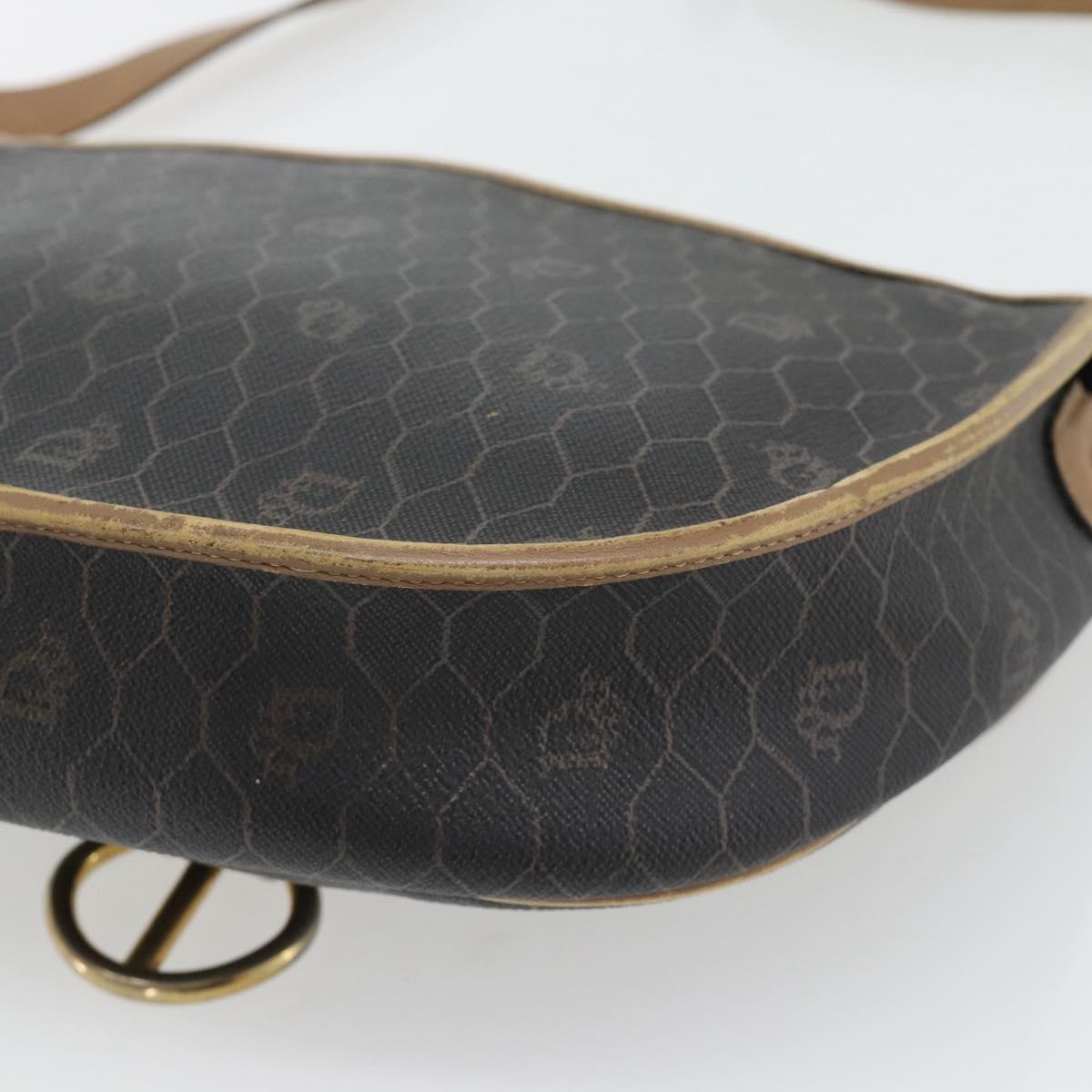 Christian Dior Honeycomb Canvas Shoulder Bag PVC Black Gold Auth 181344