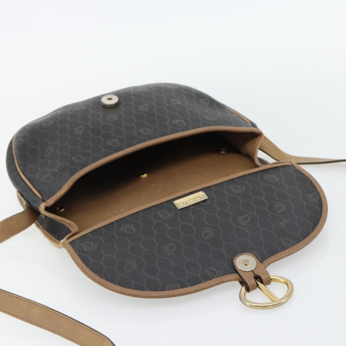 Christian Dior Honeycomb Canvas Shoulder Bag PVC Black Gold Auth 181344
