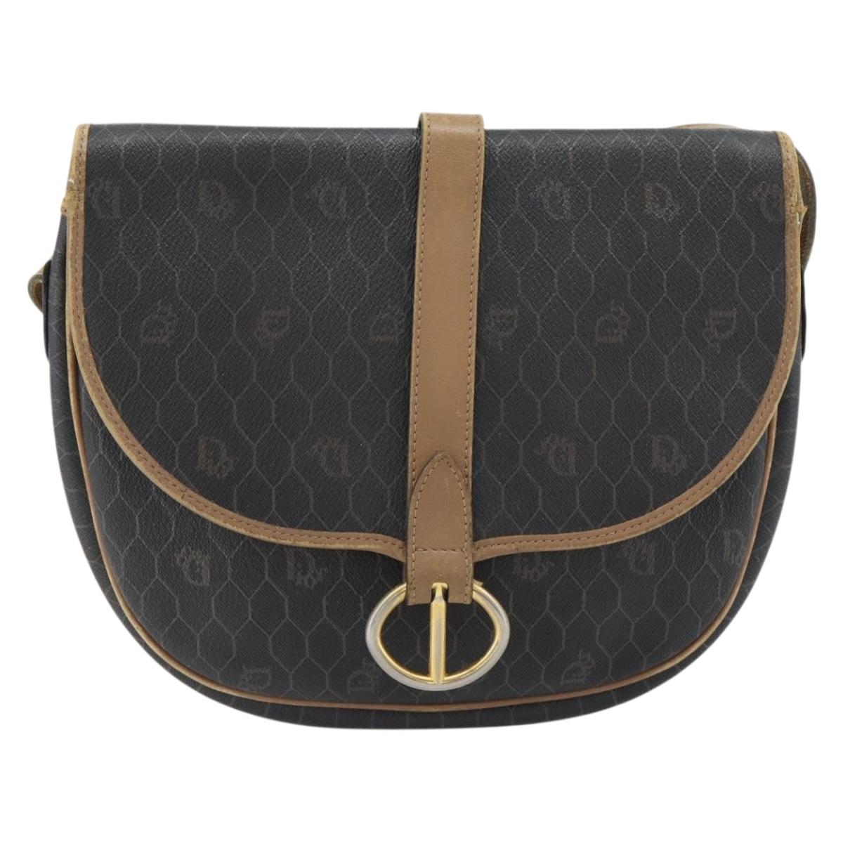 Christian Dior Honeycomb Canvas Shoulder Bag PVC Black Gold Auth 181344