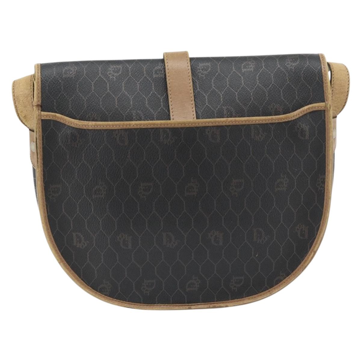 Christian Dior Honeycomb Canvas Shoulder Bag PVC Black Gold Auth 181344