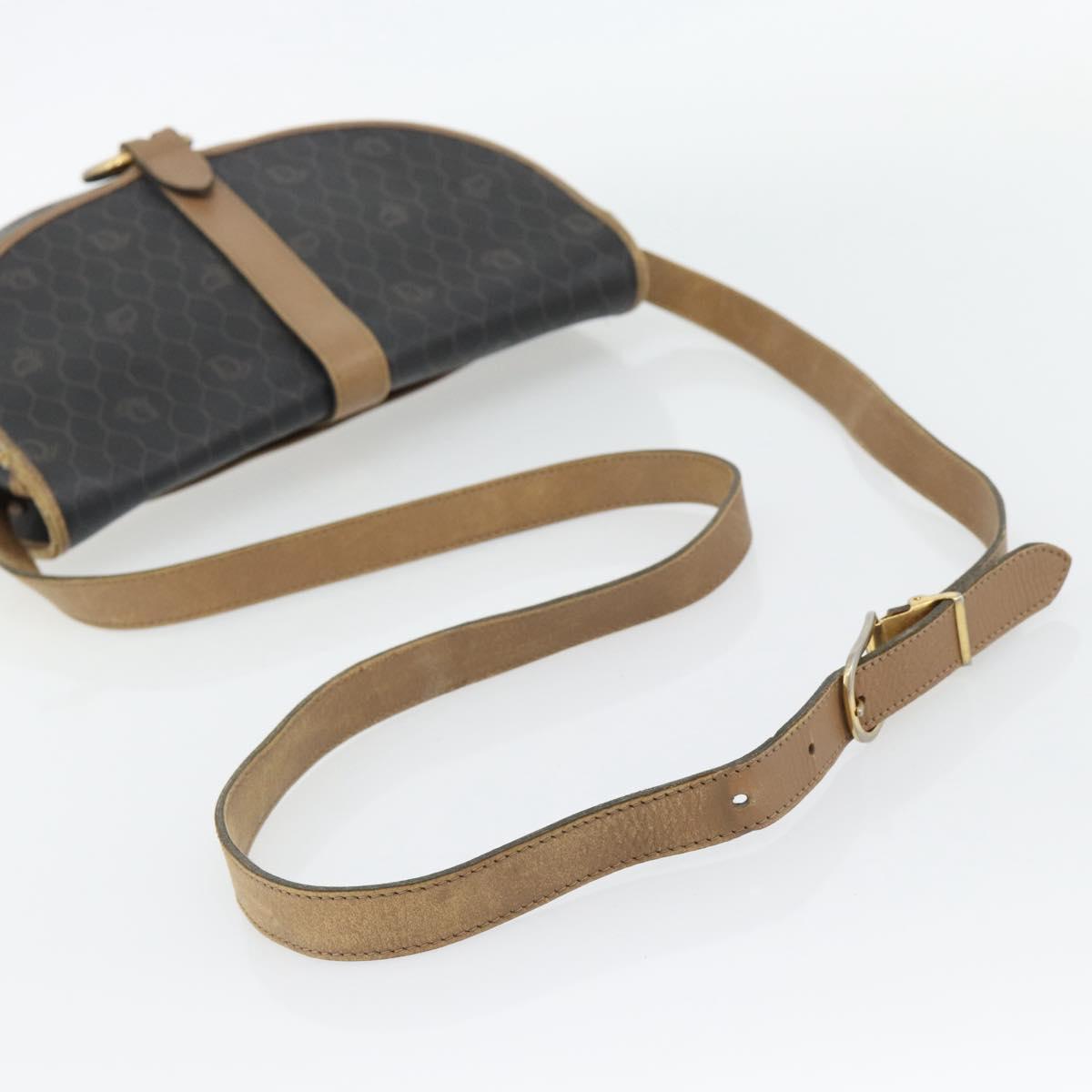 Christian Dior Honeycomb Canvas Shoulder Bag PVC Black Gold Auth 181344