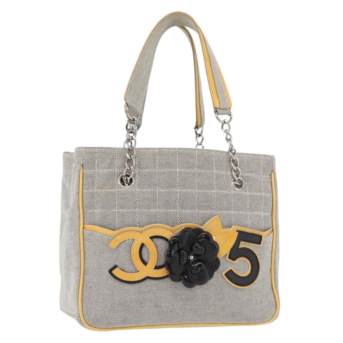 CHANEL Choco Bar Chain Shoulder Bag Canvas Gray Silver CC Auth 181350A