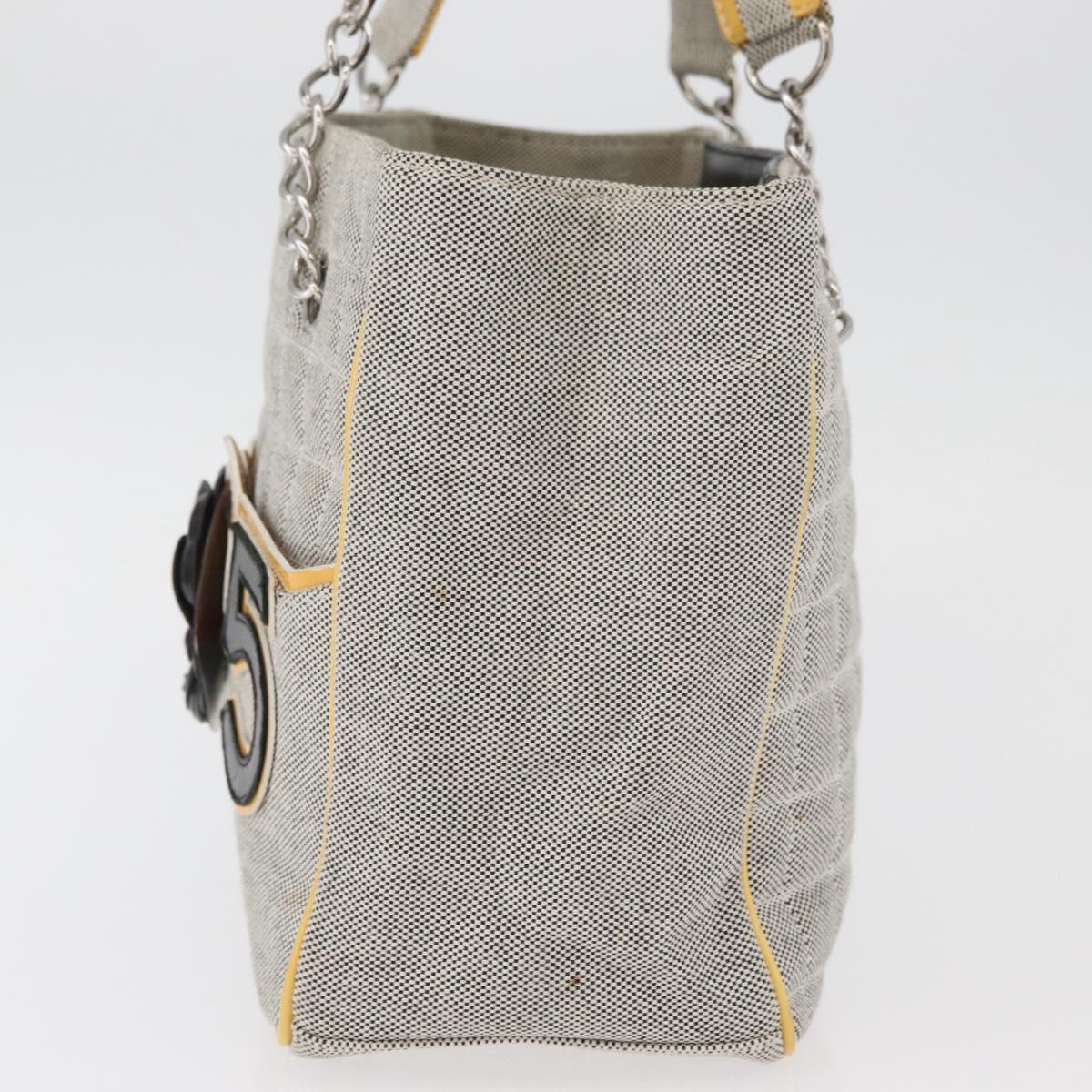 CHANEL Choco Bar Chain Shoulder Bag Canvas Gray Silver CC Auth 181350A