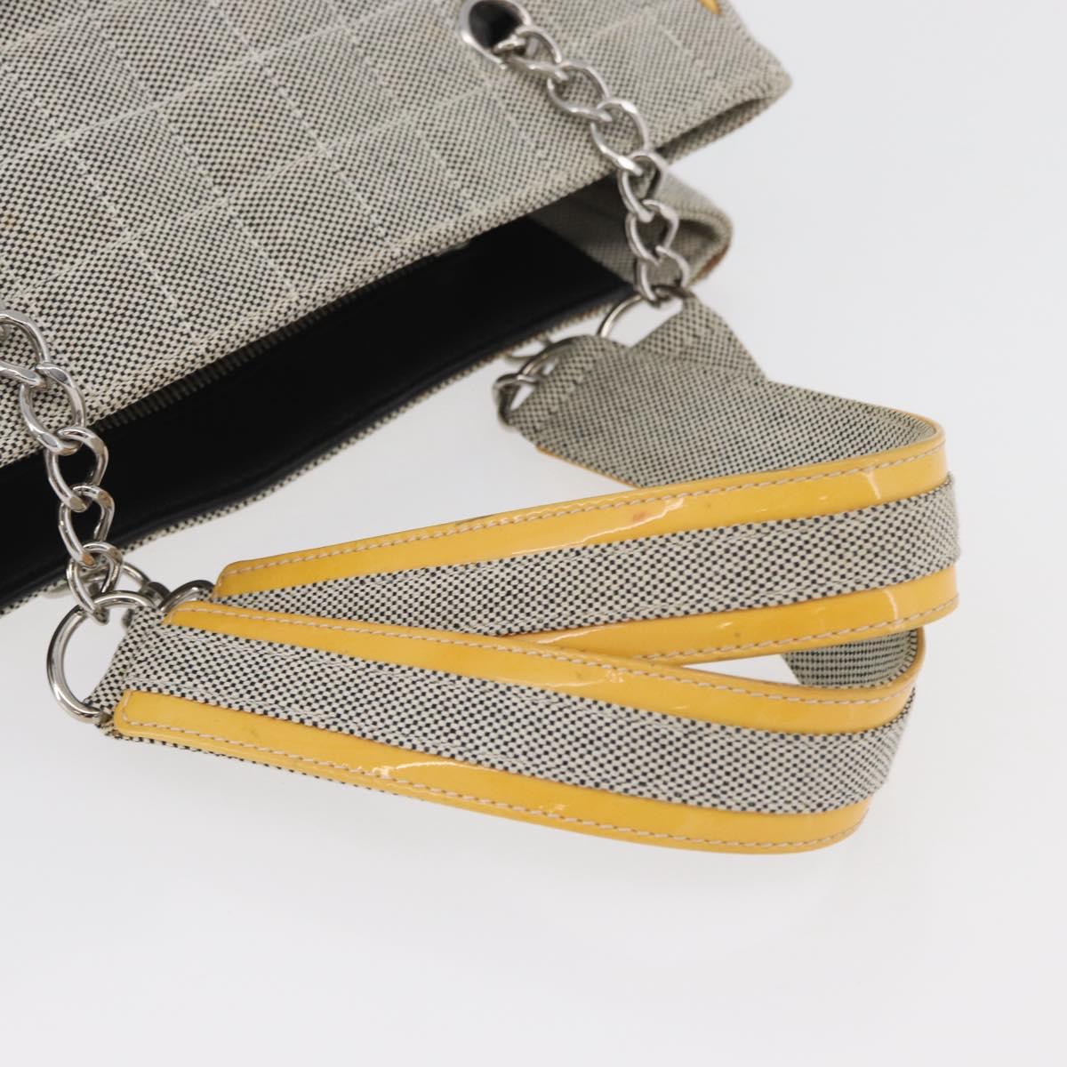 CHANEL Choco Bar Chain Shoulder Bag Canvas Gray Silver CC Auth 181350A