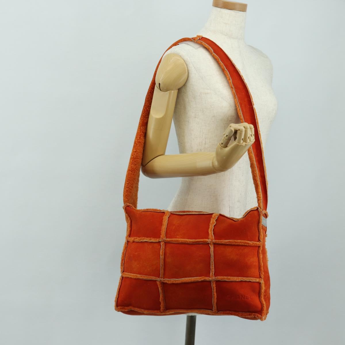 CHANEL Shoulder Bag Mouton Orange Silver CC Auth 181353V