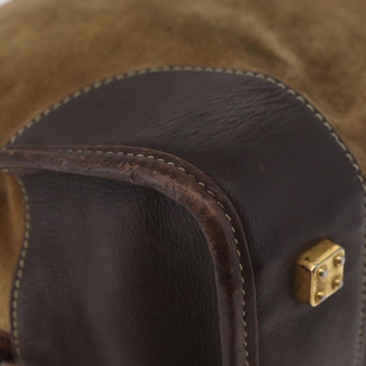 LOEWE Amazona 32 Hand Bag Suede Brown Gold Auth 181358