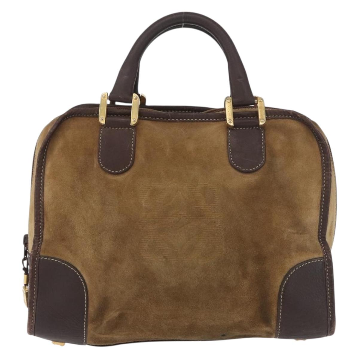 LOEWE Amazona 32 Hand Bag Suede Brown Gold Auth 181358