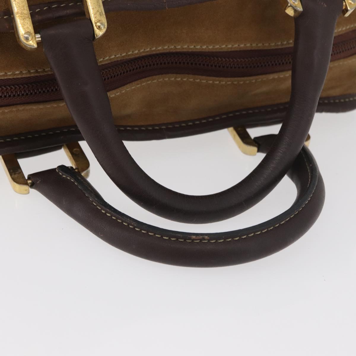LOEWE Amazona 32 Hand Bag Suede Brown Gold Auth 181358