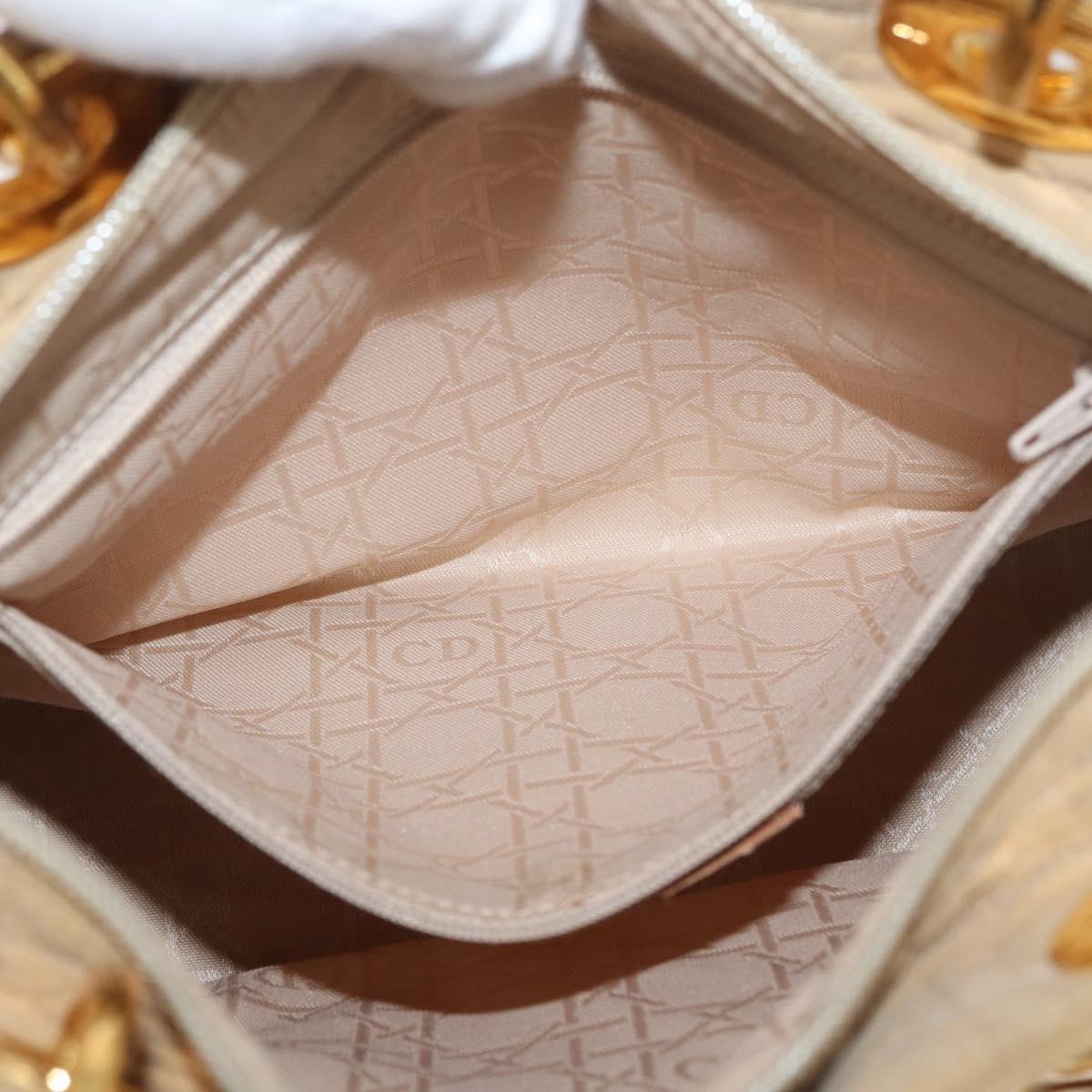Christian Dior Canage Lady Dior Hand Bag Nylon Beige Gold Auth 181360