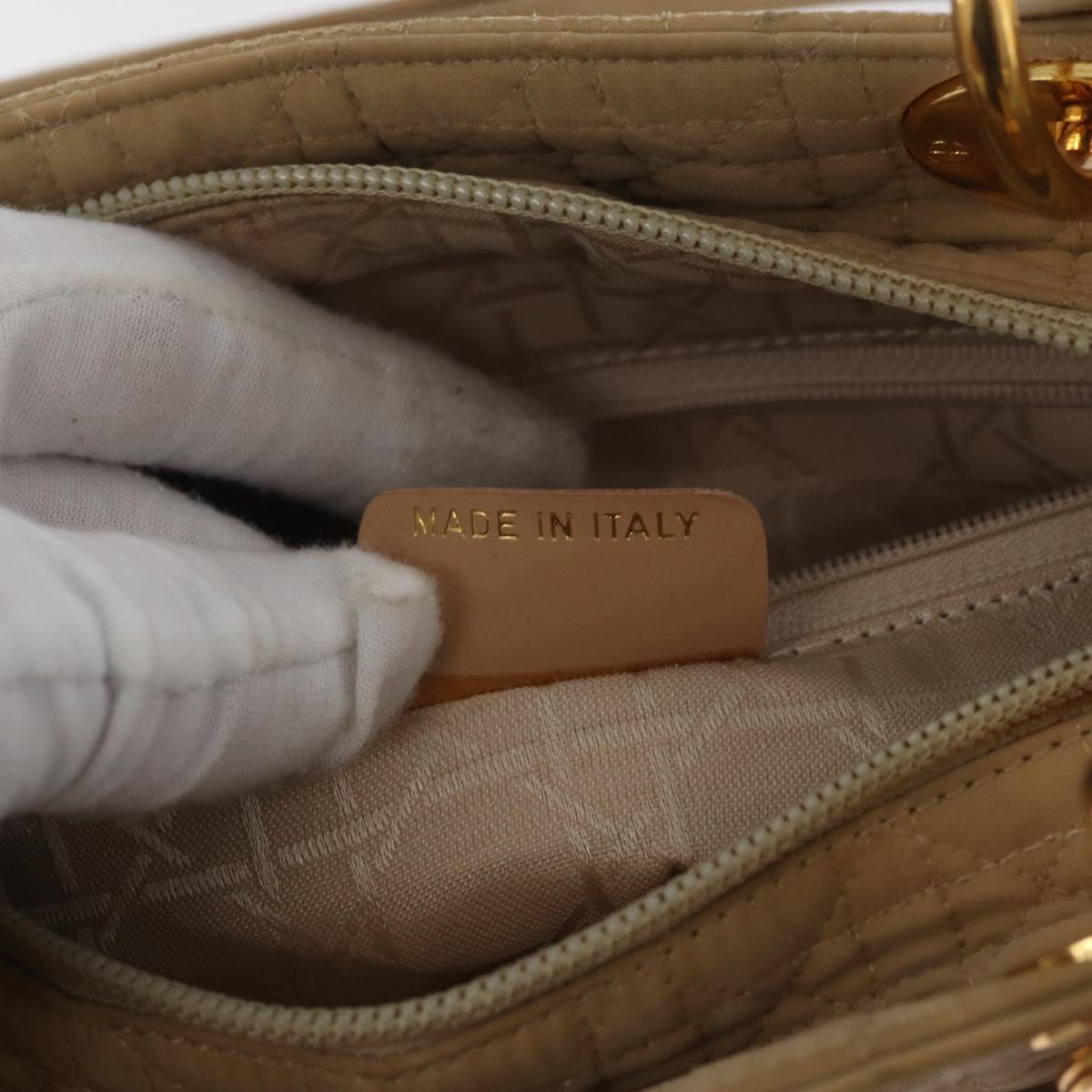 Christian Dior Canage Lady Dior Hand Bag Nylon Beige Gold Auth 181360